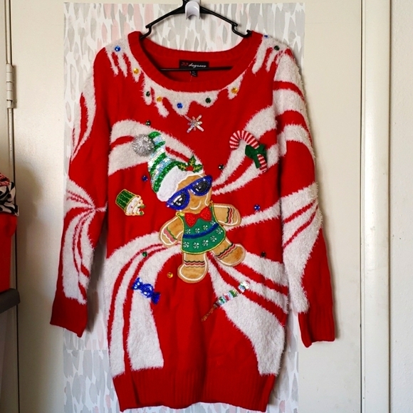 33 Degrees Gingerbread with Peppermint Candy Knit Ugly Christmas Sweater Size XS - Picture 1 of 15